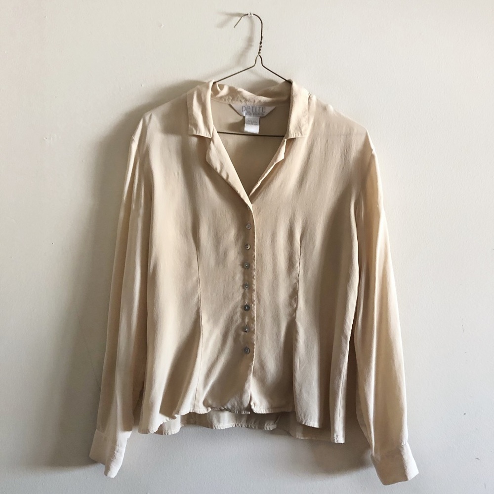 Vintage Petite Sophisticate Cropped Silk Button Down Blouse - Picture 1 of 5